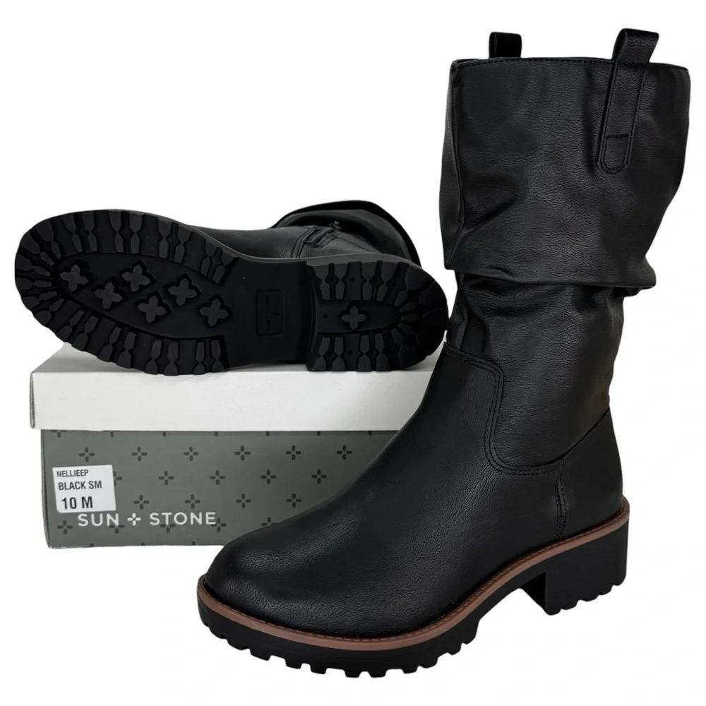 Sun + Stone Nelliee Black Faux Leather Mid-Calf Womens Boots Size 10M - Picture 10 of 11